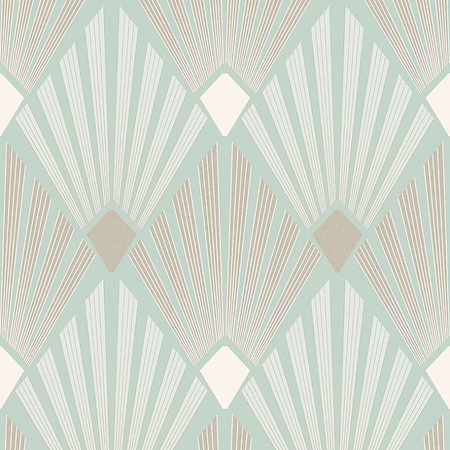 Art Deco mintás tapéta, jade-homok színben.Di