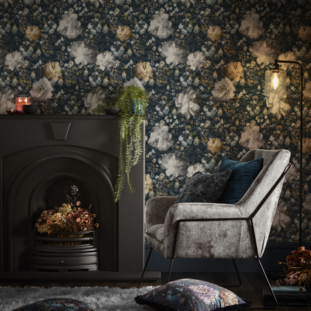 Élénk,színes , virágmintás tapéta, fényes fel