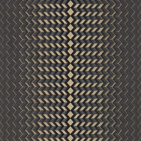 Geometrikus, chevron csíkozással, fémes színnel kiemelve a mintázatot.Fekete-arany színben, design tapéta.Clarke & Clarke FRAGMENT CHARCOAL/GOLD  W0150/02